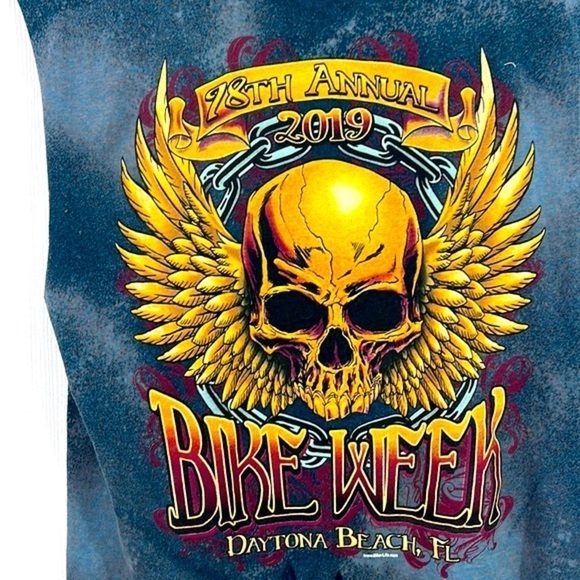 Gildan - 78th 2019 Skull Distressed Fringe Sleeveless Bike Week Daytona Fl Large - Picture 12 of 12